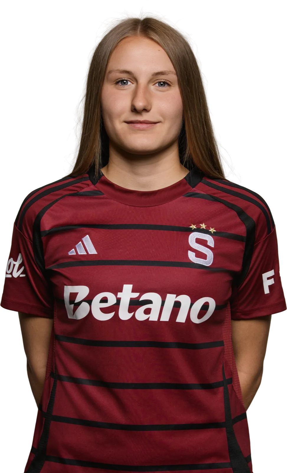 Denisa Rancová in the dark red Sparta Praha home shirt